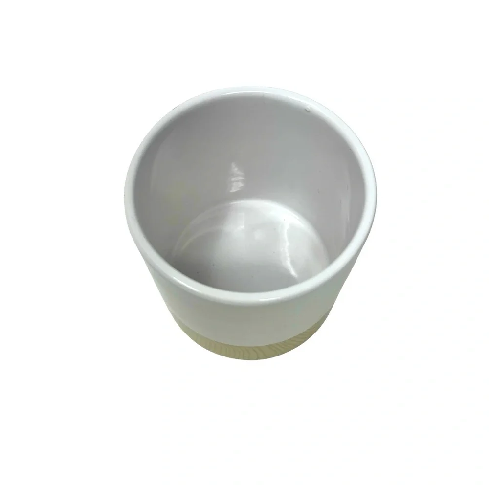 Small Vase | Container | White and Wood Grain Ceramic. 4”